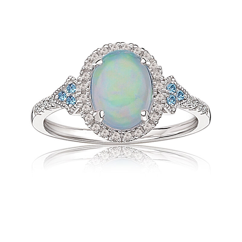 Oval Created Opal &amp; Diamond Ring in 10k White Gold image number null