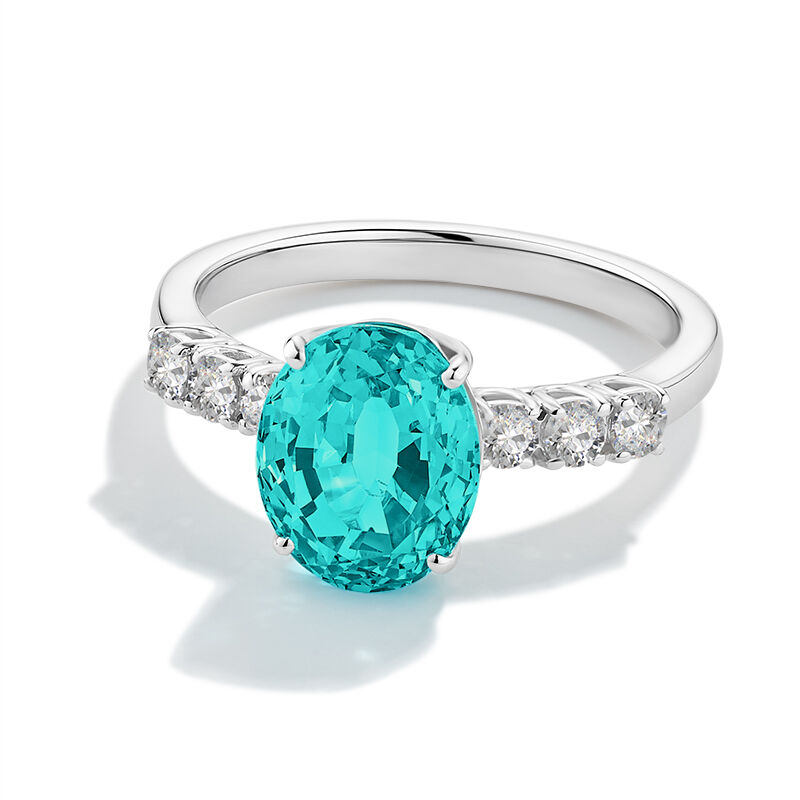 Oval-Cut Created Paraiba Spinel Pink Tourmaline Diamond Ring in
