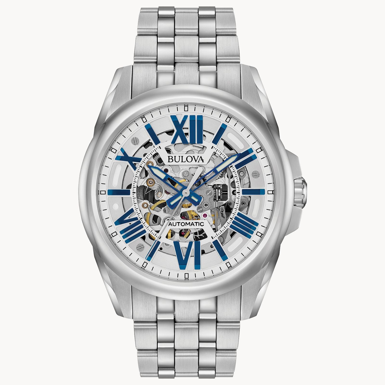 Bulova Men's Automatic Skeleton Dial with Blue Roman Numerals
