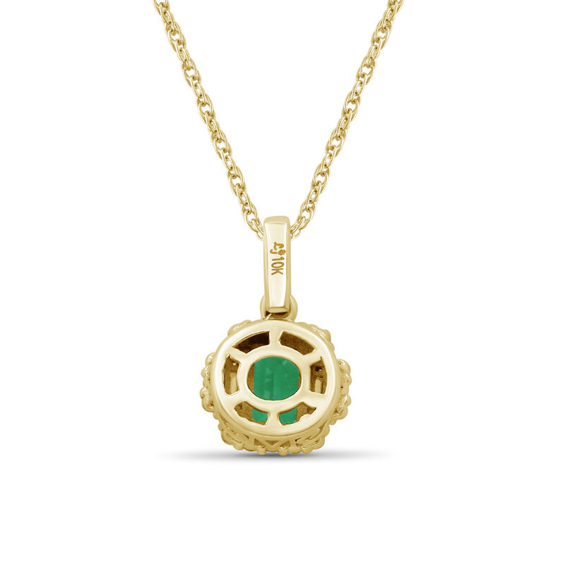 Emerald-Cut Emerald &  Diamond Halo Drop Pendant in 10k Yellow Gold image number null