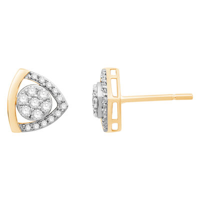 Cluster 1/3ctw. Diamond Triangle Stud Earrings in 10k Yellow & White Gold