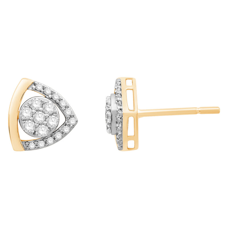 Cluster 1/3ctw. Diamond Triangle Stud Earrings in 10k Yellow & White Gold image number null