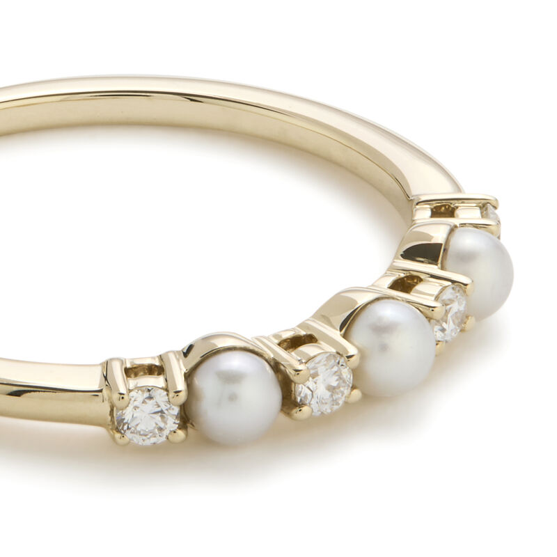 Pearl & Lab Grown Diamond Alternating Band in 10k Yellow Gold image number null