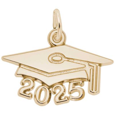 Large 2025 Graduation Cap Charm in 14k Yellow Gold