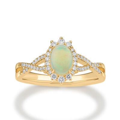 JK Crown Collection Oval-Cut Opal Diamond Blue Topaz Ring in 10k Yellow Gold