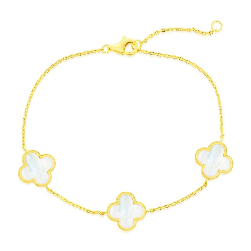 Mother of Pearl Clover Bracelet in Gold Plated Sterling Silver image number null