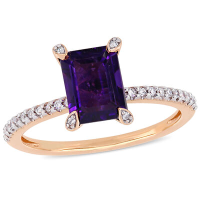 Emerald-Cut Amethyst Solitaire Engagement Ring in 10k Rose Gold
