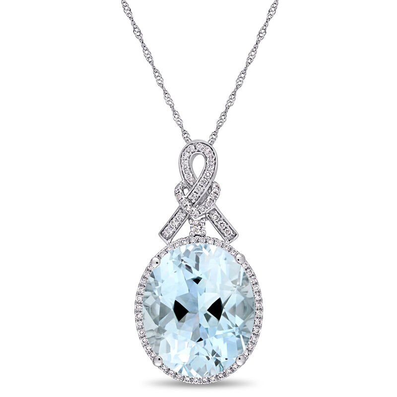 Oval Sky Blue Topaz & 1ctw. Diamond Halo Pendant in 14k White Gold image number null