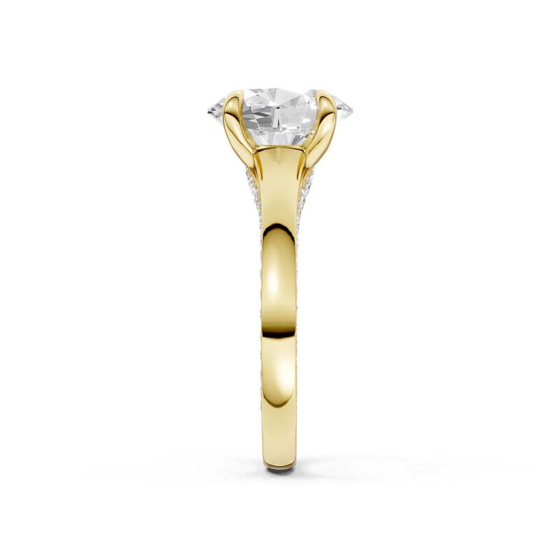 Oval Lab Grown Diamond 3 1/2ctw. Tapered Engagement Ring with Round Diamond Shank in 14k Yellow Gold image number null