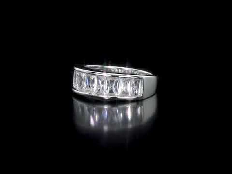 Created White Sapphire Semi-Eternity Anniversary Band in Sterling Silver image number null