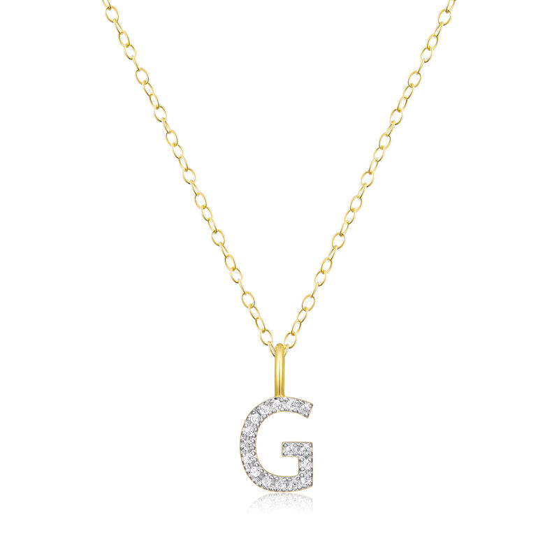 Lab Grown Diamond Letter G Initial Pendant Necklace in 14k Yellow Gold Plated Sterling Silver image number null