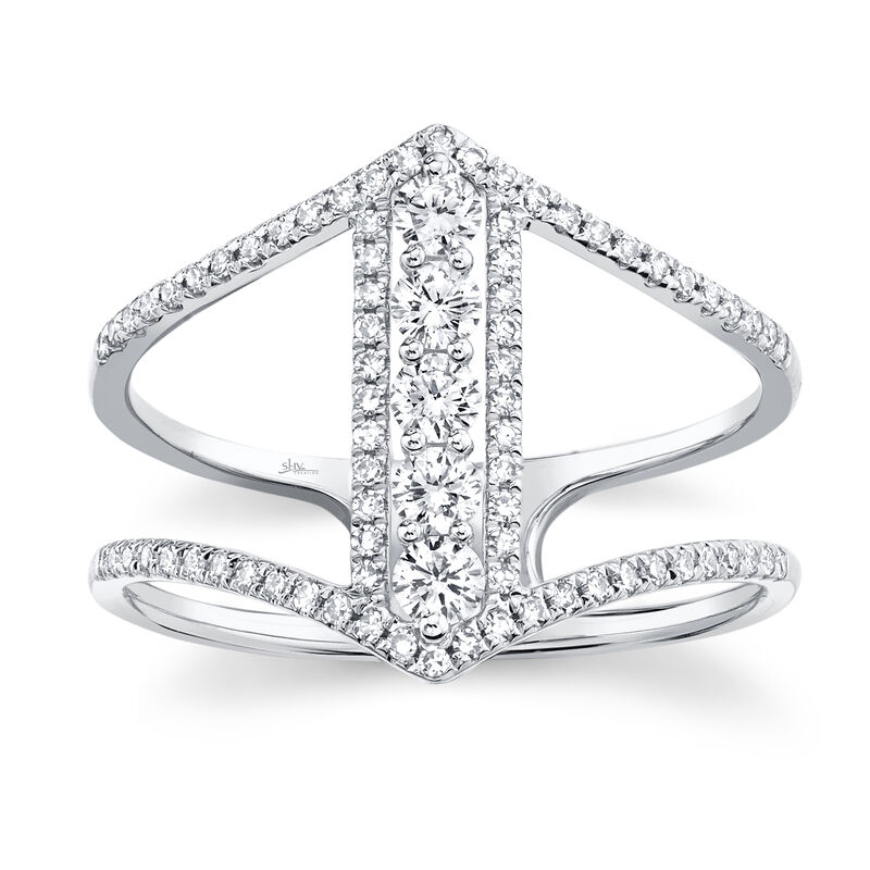 Shy Creation: Diamond Open Bar Fashion Ring in 14k White Gold image number null