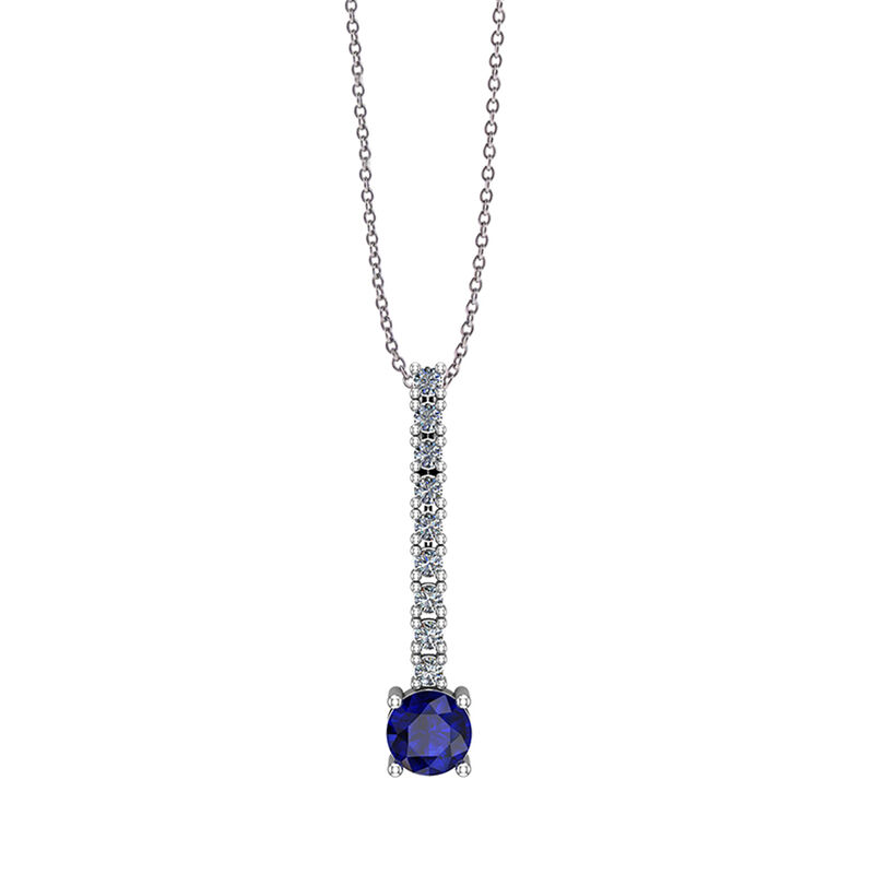 Created Blue & White Sapphire Bar Pendant in Sterling Silver image number null