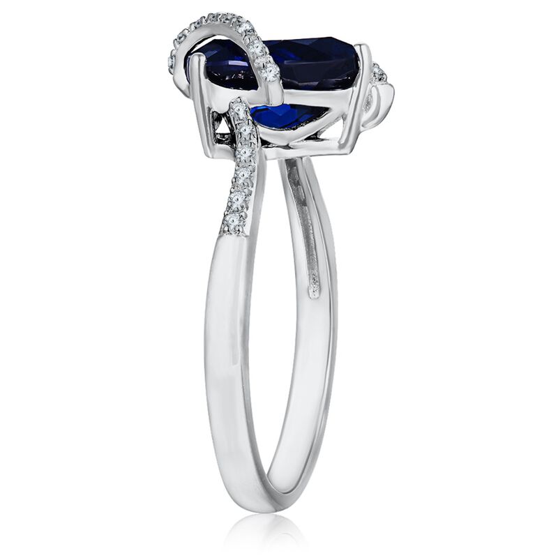 Pear Shaped Diamond Sapphire Swirl Ring in 10k White Gold image number null