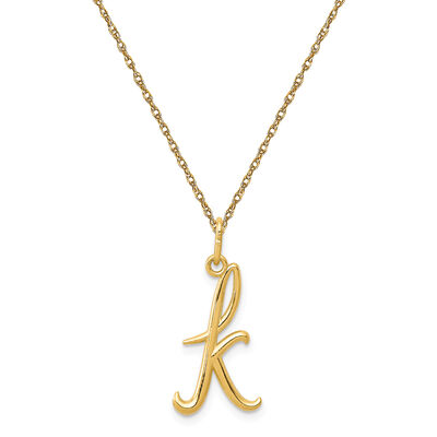 Script K Initial Necklace in 14k Yellow Gold