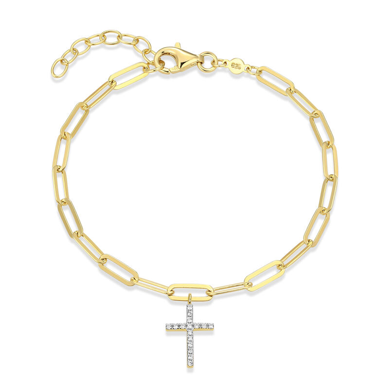 Lab Grown Diamond Cross Bracelet in Gold Plated Sterling Silver image number null