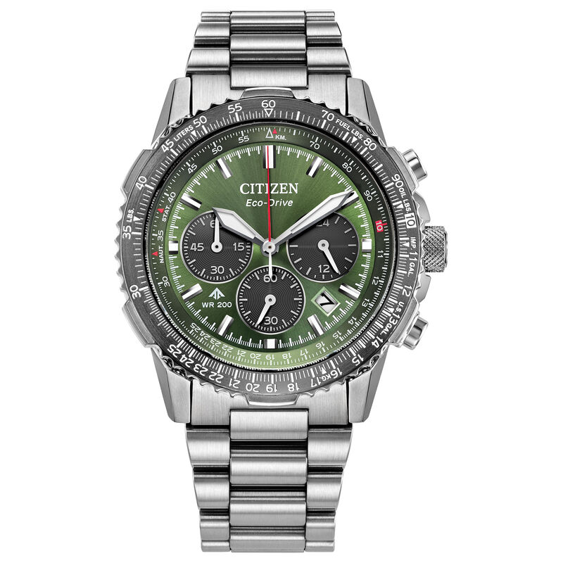 Citizen Men's Promaster Navihawk Chronograph Green Dial Bracelet Stainless Steel  40mm Watch CA4664-60W image number null