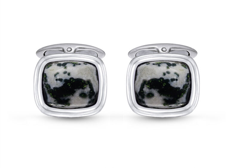 Tree Agate Stone Cufflinks in Sterling Silver & Black Rhodium image number null