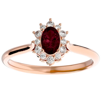 Oval-Cut Garnet & Diamond Halo Ring in 14k Rose Gold