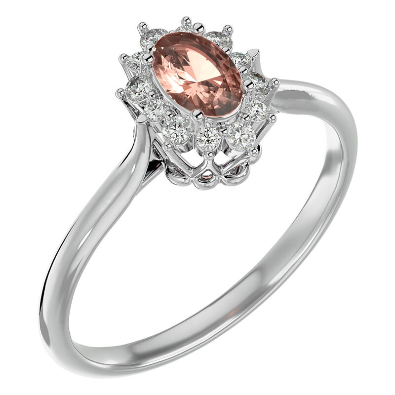Oval-Cut Morganite & Diamond Halo Ring in 14k White Gold image number null