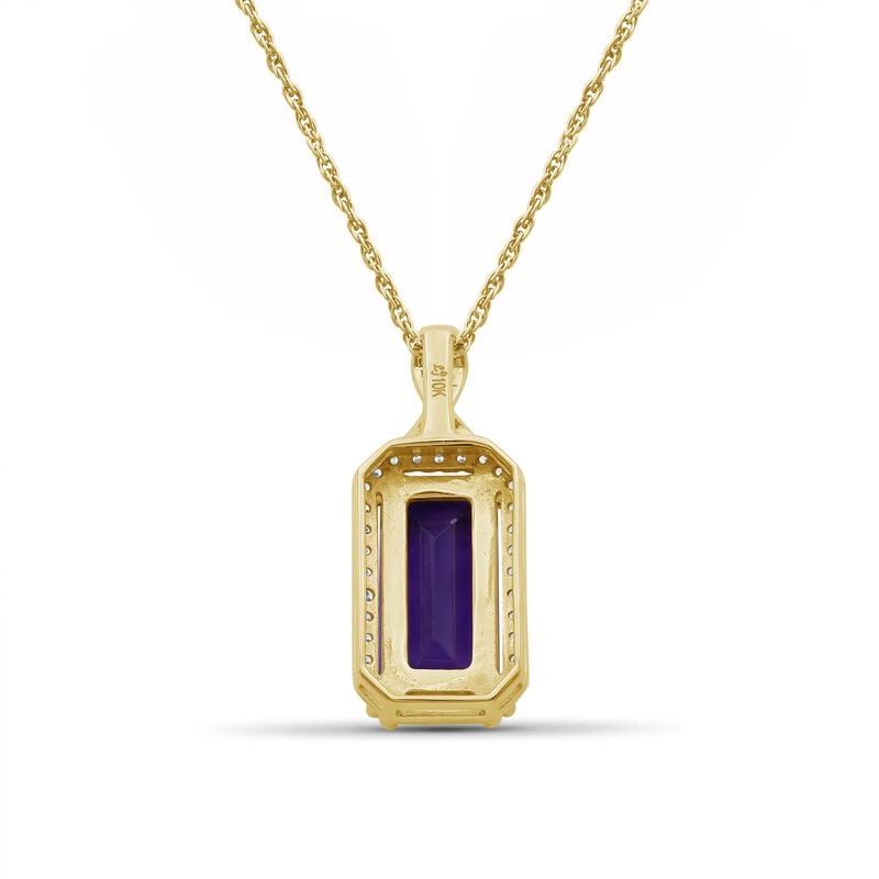 Emerald-Cut Amethyst & Diamond Pendant in 10k Yellow Gold image number null