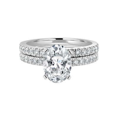 Lab Grown Oval 1 3/4 ctw. Diamond Classic Engagement Ring & Wedding Band Set in 14K White Gold