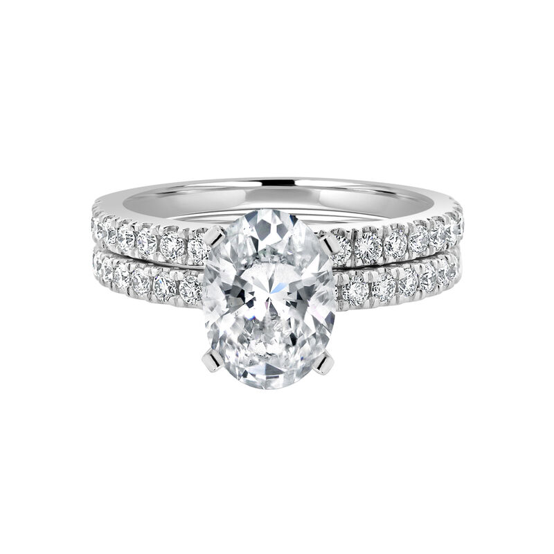 Lab Grown Oval 1 3/4 ctw. Diamond Classic Engagement Ring & Wedding Band Set in 14K White Gold image number null