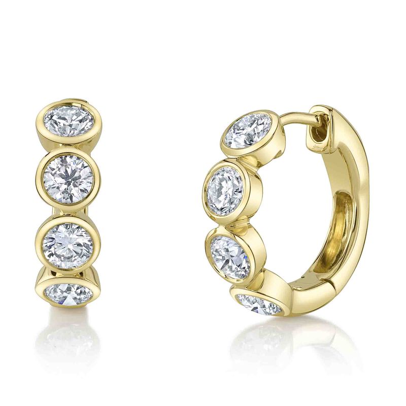 Shy Creation Diamond 1 1/2ctw. Bezel Huggie Hoop Earrings in 14k Yellow Gold image number null