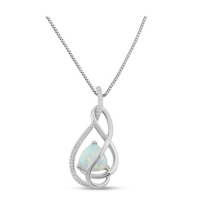 Created Opal & Diamond Twist Pendant in Sterling Silver