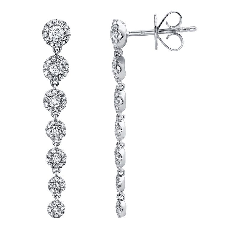 Shy Creation: Graduated Diamond Dangle Earrings in 14k White Gold image number null