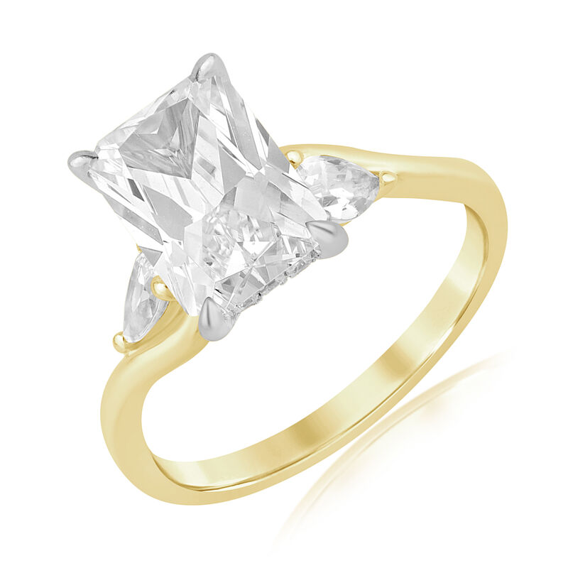 Radiant Lab Grown Diamond 3 1/2ctw. Hidden Halo Three Stone Engagement Ring in 14k Yellow Gold image number null