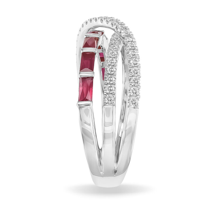 Baguette-Cut Ruby Diamond Band in 10k White Gold image number null