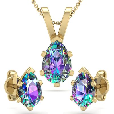 Pear Mystic Topaz Necklace & Earring Jewelry Set in 14k Yellow Gold Plated Sterling Silver