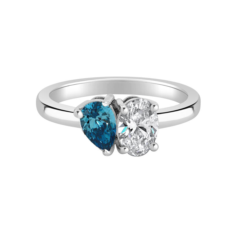 Blue Pear-Shaped & Oval Lab Grown 1ctw. Diamond Toi Et Moi Two-Stone Engagement Ring in 14k White Gold image number null