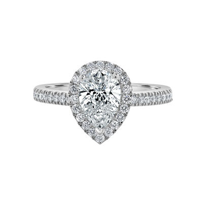 Lab Grown Pear-Shaped 1.50ctw. Diamond Halo Engagement Ring in 14k White Gold