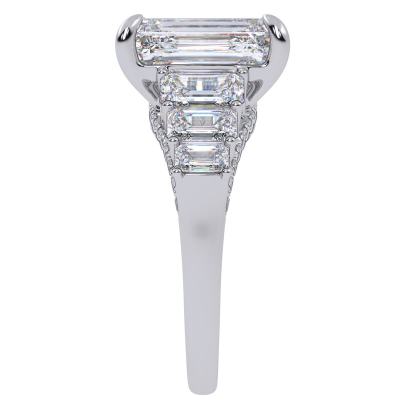 Indianapolis Emerald-Cut Lab Grown 6 3/4ct. Diamond With Emerald & Brilliant-Cut Accents Engagement Ring in 14k White Gold image number null