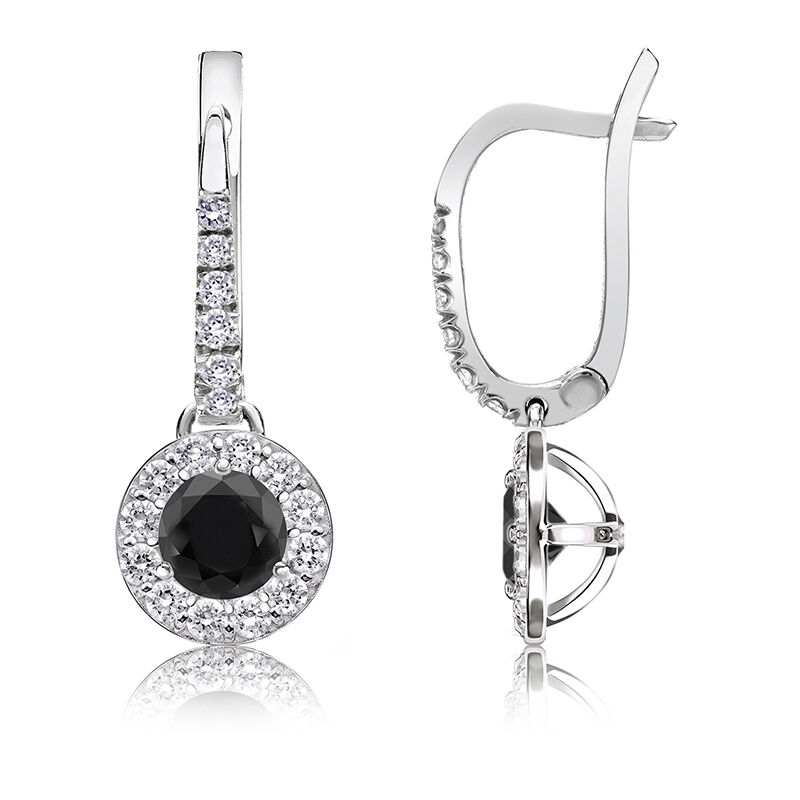 Black Diamond Halo ¾ct. Drop Earrings in 14k White Gold image number null