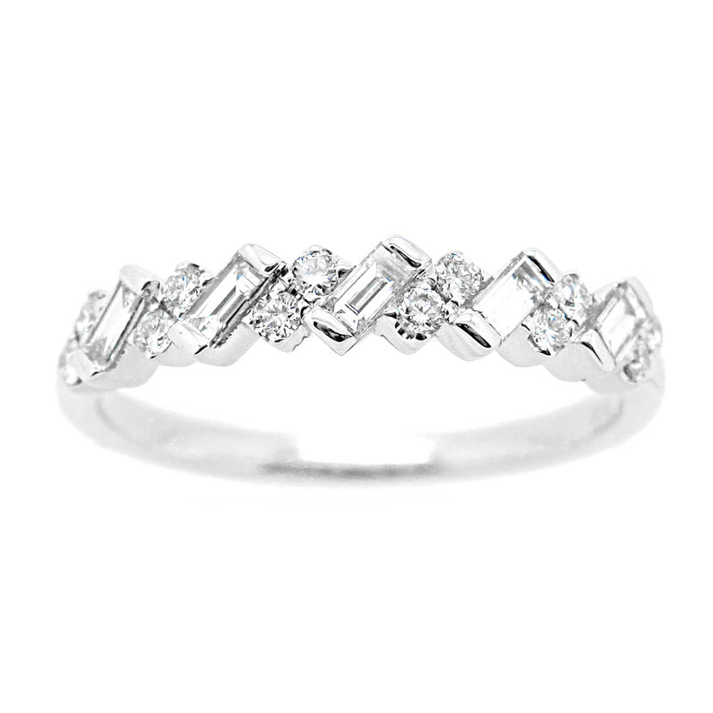 Baguette & Brilliant-Cut 3/8ctw. Diamond Diagonal Anniversary Band in 14K White Gold image number null