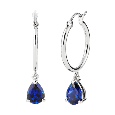 Pear-Shaped Created Blue Sapphire Hoop Earrings in Sterling Silver 