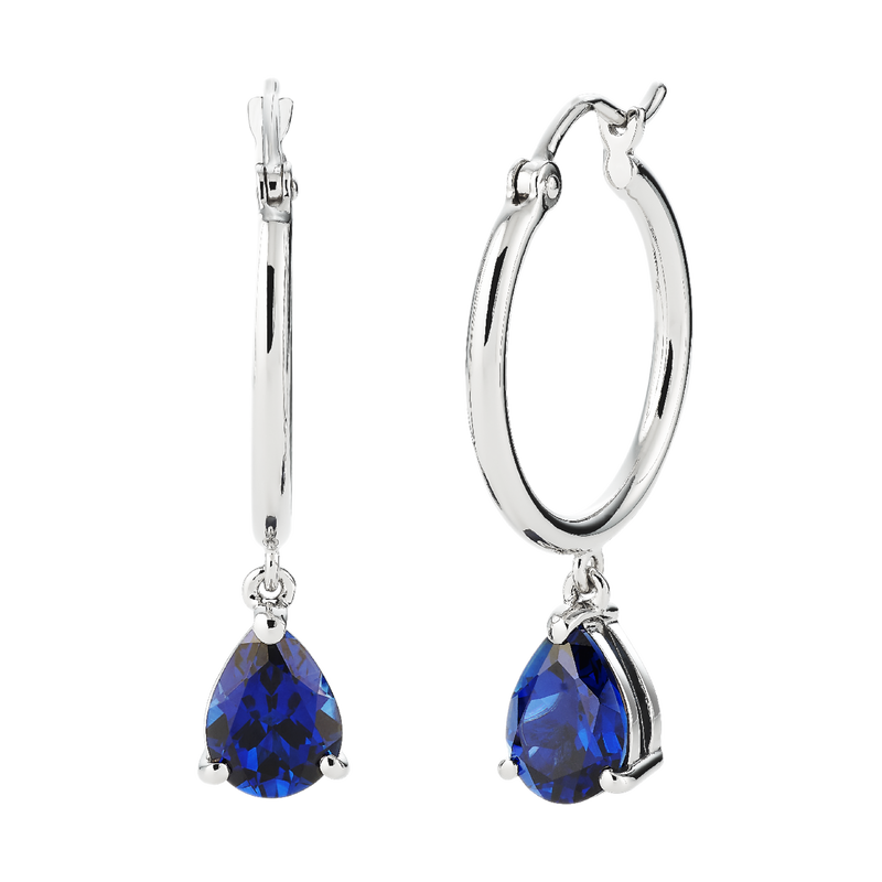 Pear-Shaped Created Blue Sapphire Hoop Earrings in Sterling Silver  image number null