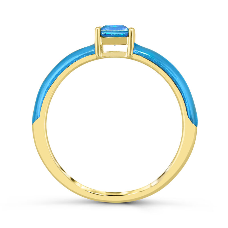 Princess-Cut Swiss Blue Topaz Enamel Ring in 14k Yellow Gold Plated Sterling Silver image number null
