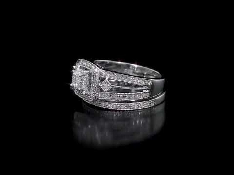 Quad Princess cut 1/4ctw Bridal Set in Sterling Silver  image number null