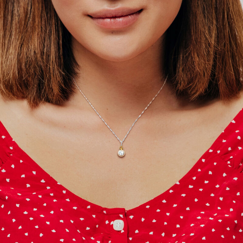 Citrine & Freshwater Cultured Pearl Necklace in 10k White Gold image number null