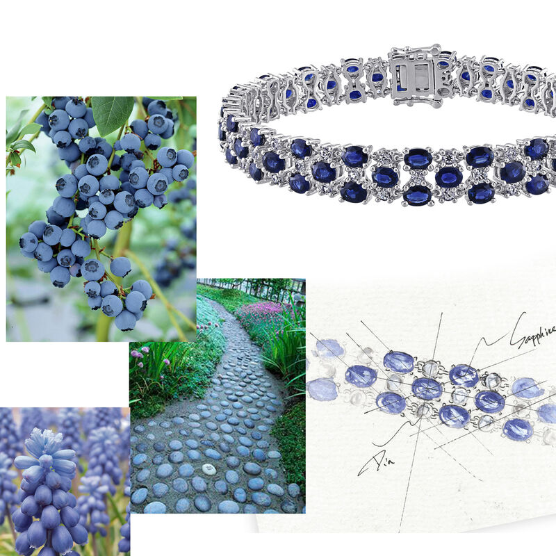 Oval Blue Sapphire & White Sapphire Bracelet in 14k White Gold image number null