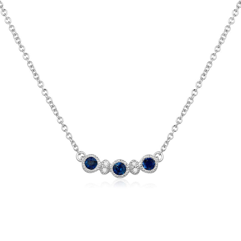Round-Cut Sapphire & Diamond Pendant in 10k White Gold image number null