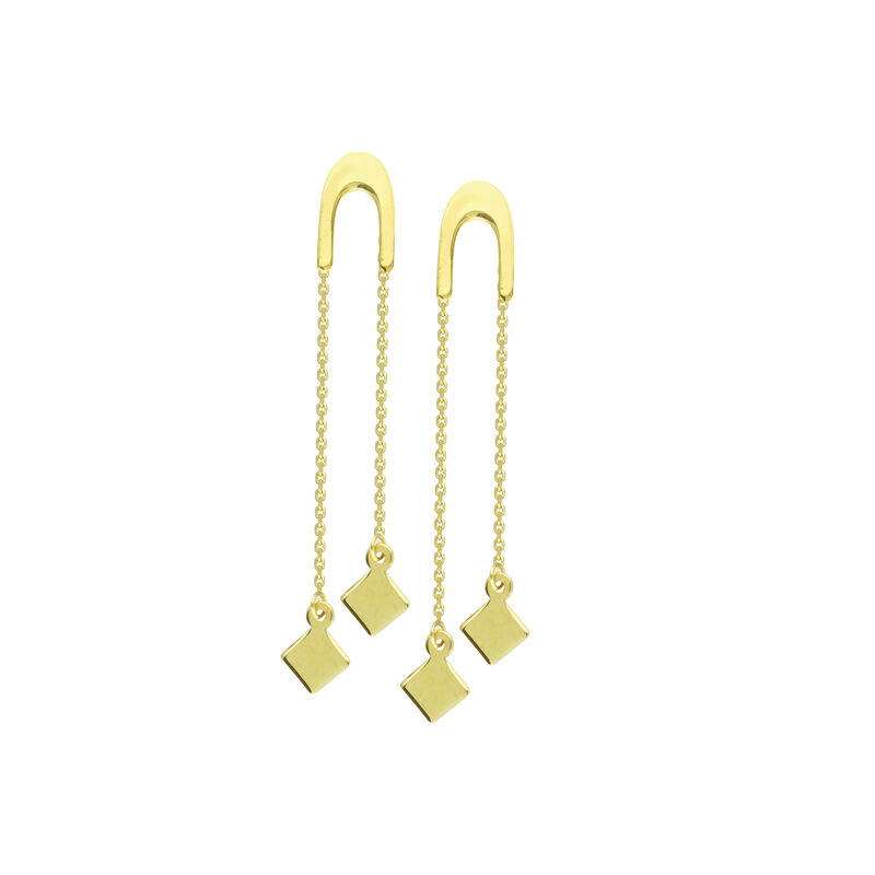 U shape Front Threader Dangle Cubes Earrings in 14K Yellow Gold image number null