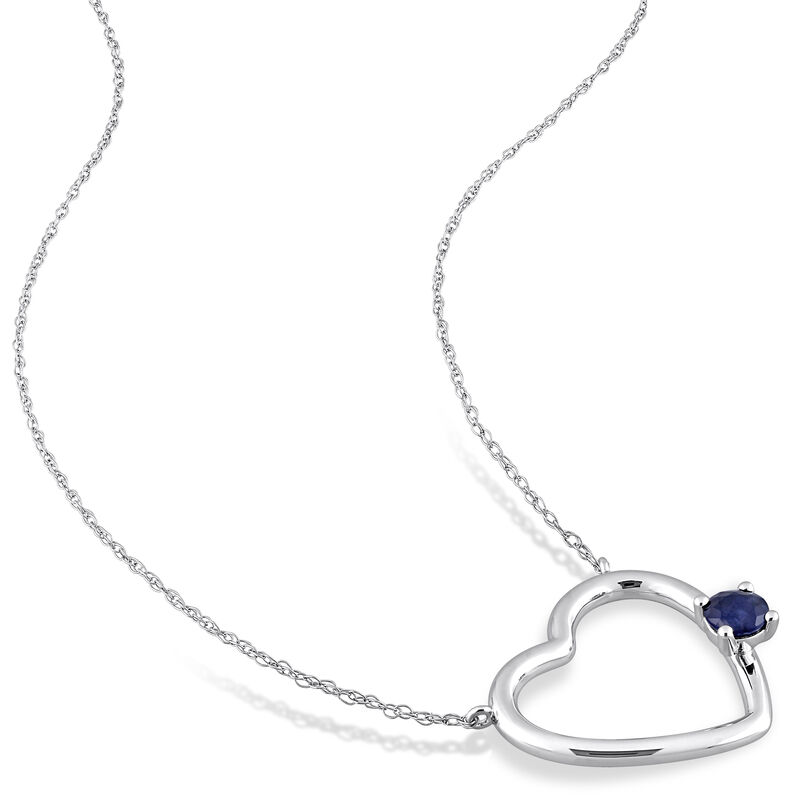 Blue Sapphire Open Heart Necklace in 10k White Gold image number null