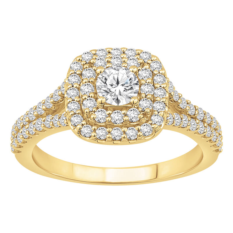 Brilliant-Cut Lab Grown 1ctw. Diamond Double Halo Engagement Ring in 14k Yellow Gold image number null