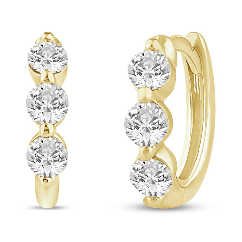 Brilliant-Cut Lab Grown 1/2ctw. Diamond 3-Stone Hoop Earrings in 10k Yellow Gold image number null