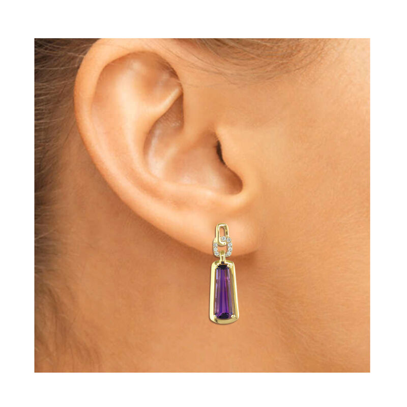 Amethyst & Diamond Earrings in 10k Yellow Gold image number null